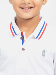 White Contrasting Tipped Long Sleeve Pique Polo