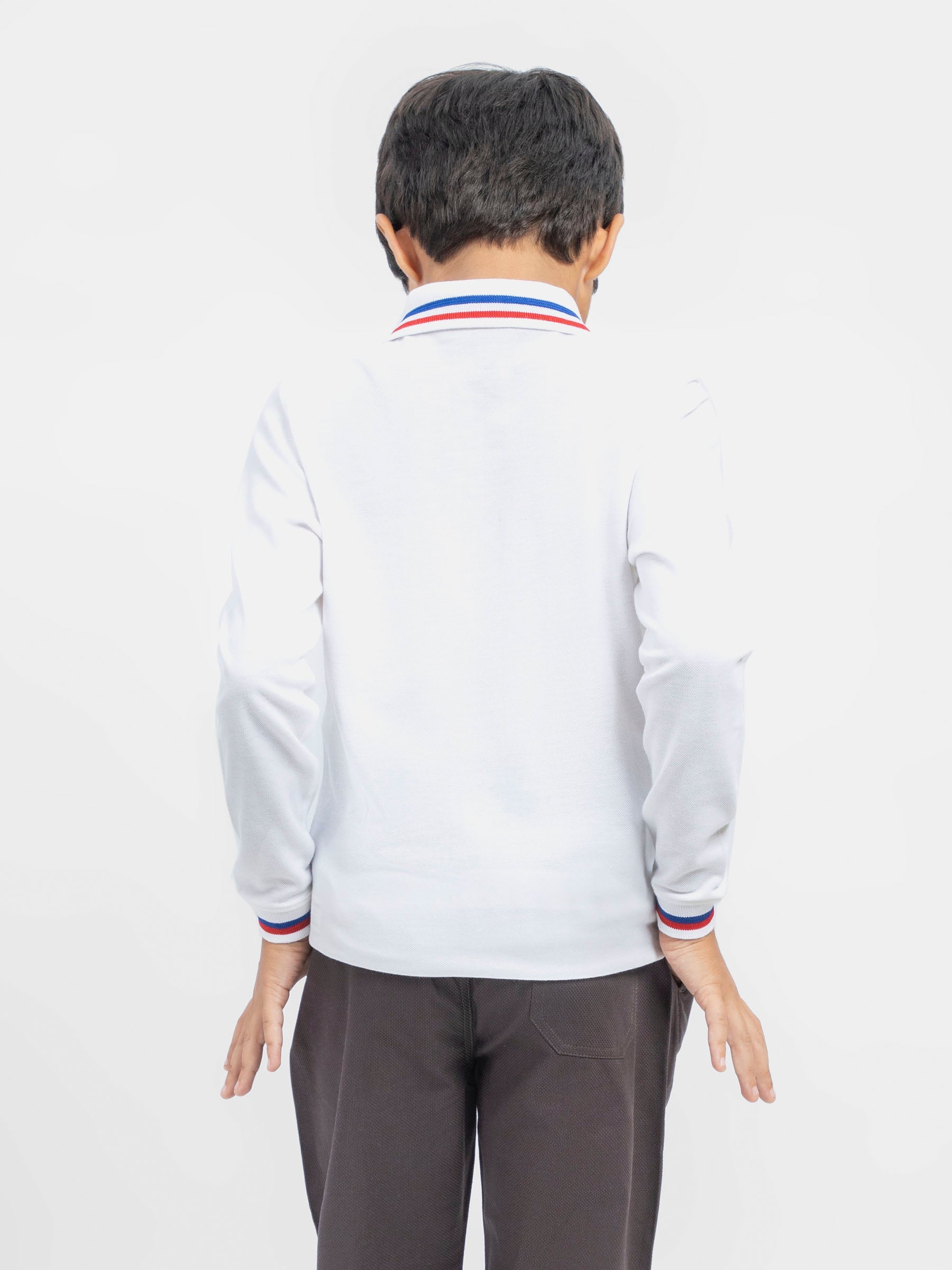 White Contrasting Tipped Long Sleeve Pique Polo