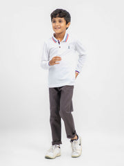 White Contrasting Tipped Long Sleeve Pique Polo