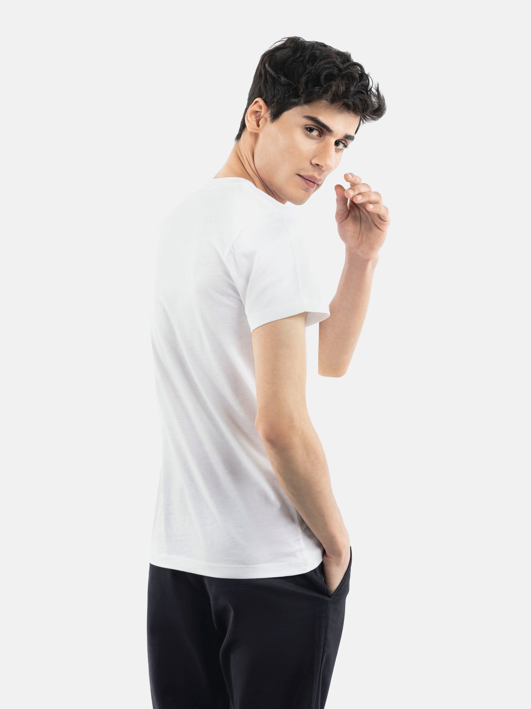 White Crew Neck T-Shirt With Printed Pocket