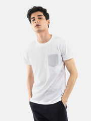 White Crew Neck T-Shirt With Printed Pocket