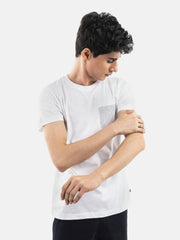 White Crew Neck T-Shirt With Printed Pocket