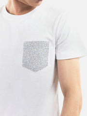 White Crew Neck T-Shirt With Printed Pocket
