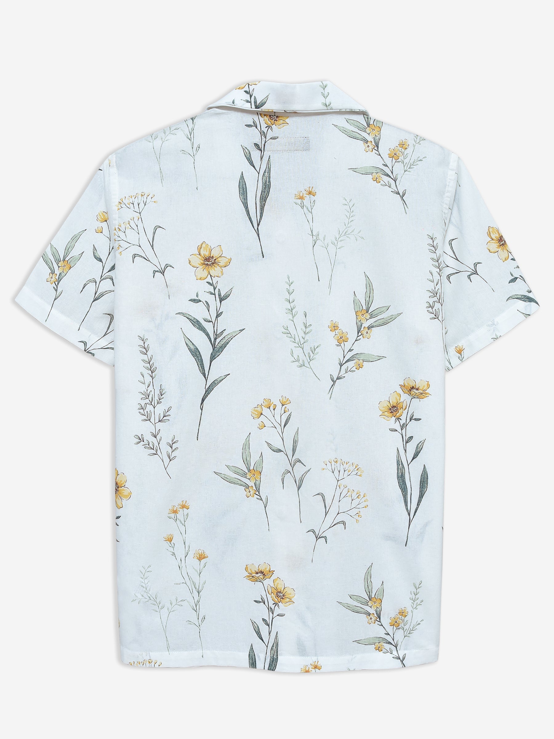White Floral Printed Cuban Collar Shirt