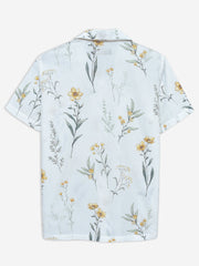 White Floral Printed Cuban Collar Shirt