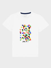 White Graphic Printed 'Puzzle' Casual Tee