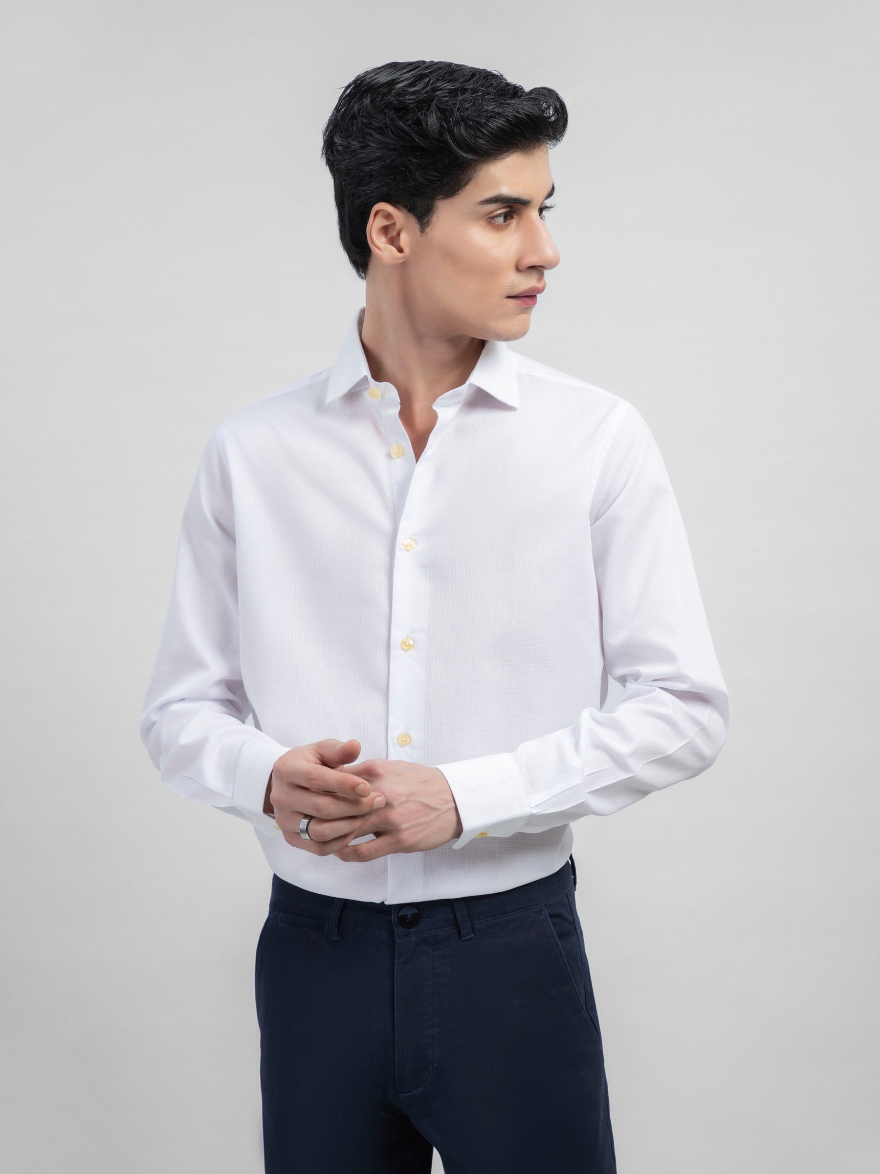 White Honeycombed Structured Shirt