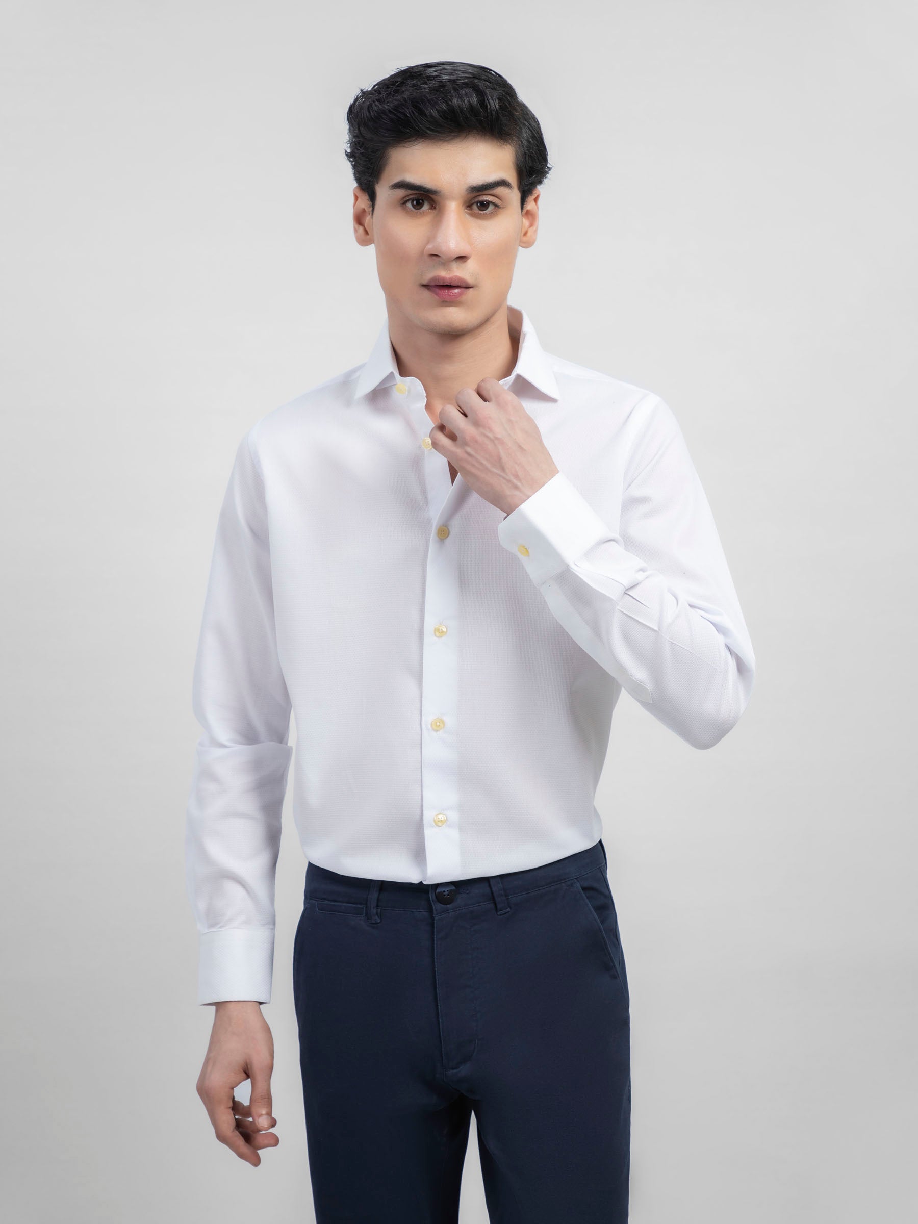 White Honeycombed Structured Shirt
