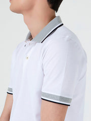 White Pique Polo With Grey Sporty Collar