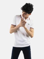 White Pique Polo With Tipping Collar