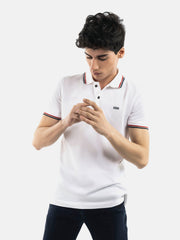 White Pique Polo With Tipping Collar