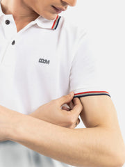 White Pique Polo With Tipping Collar