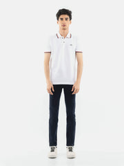 White Pique Polo With Tipping Collar