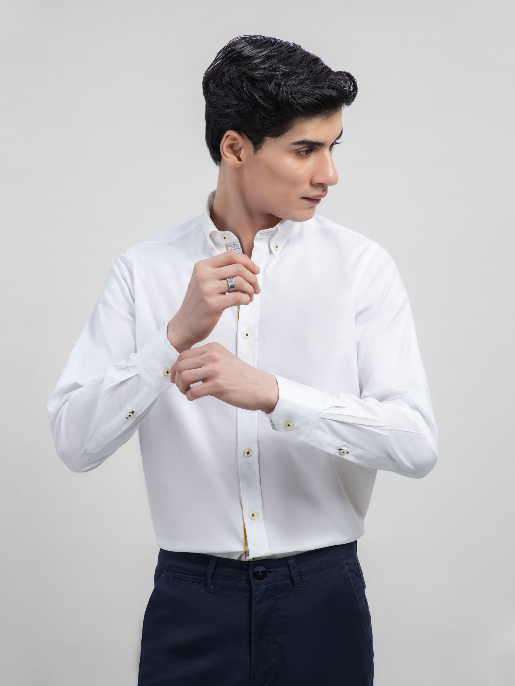 White Poplin Button Down Shirt With Detailing
