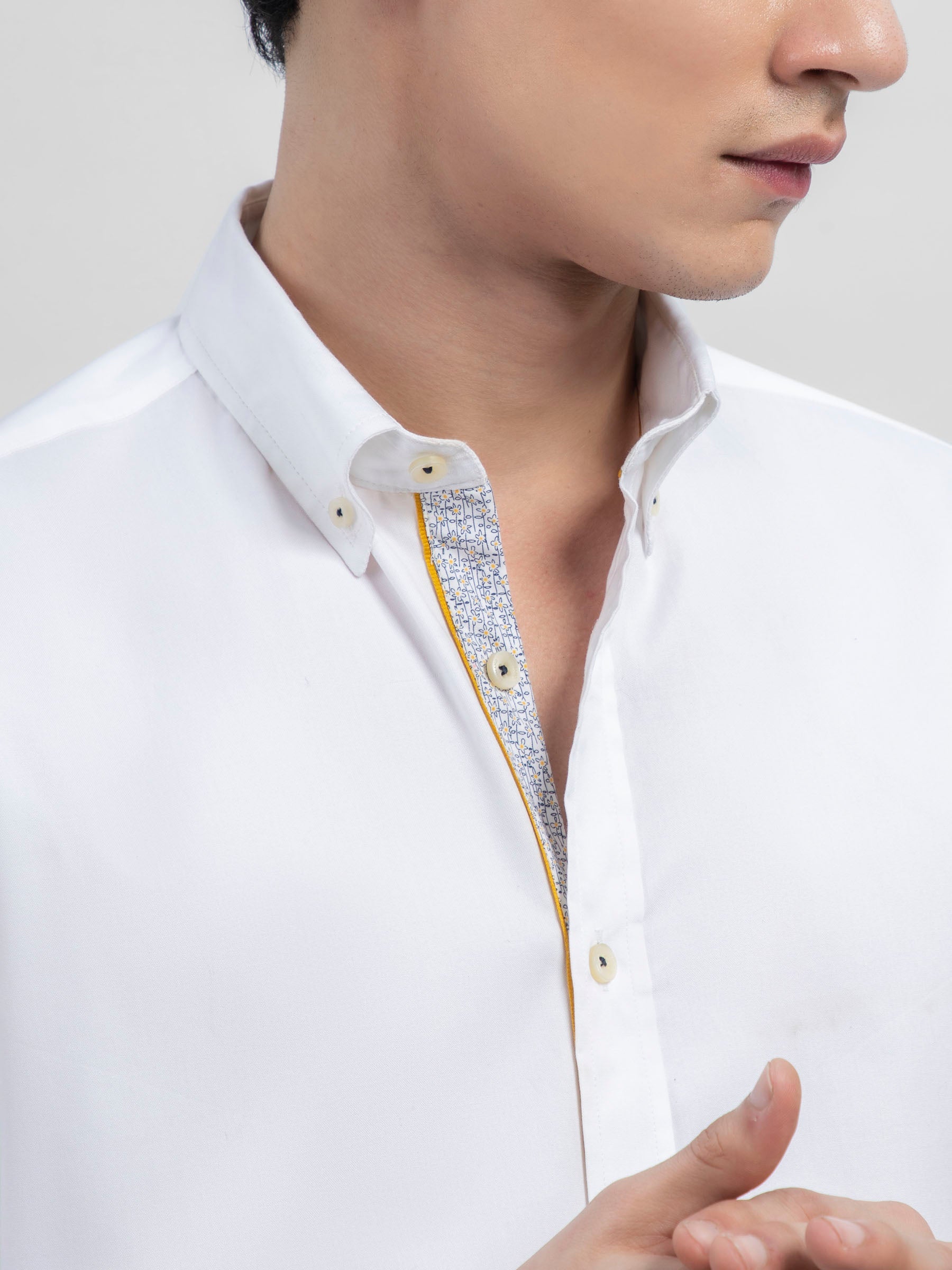 White Poplin Button Down Shirt With Detailing