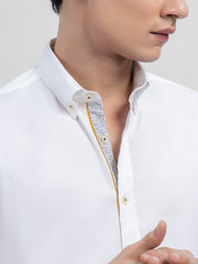 White Poplin Button Down Shirt With Detailing