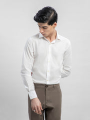 White Self Checkered Formal Shirt