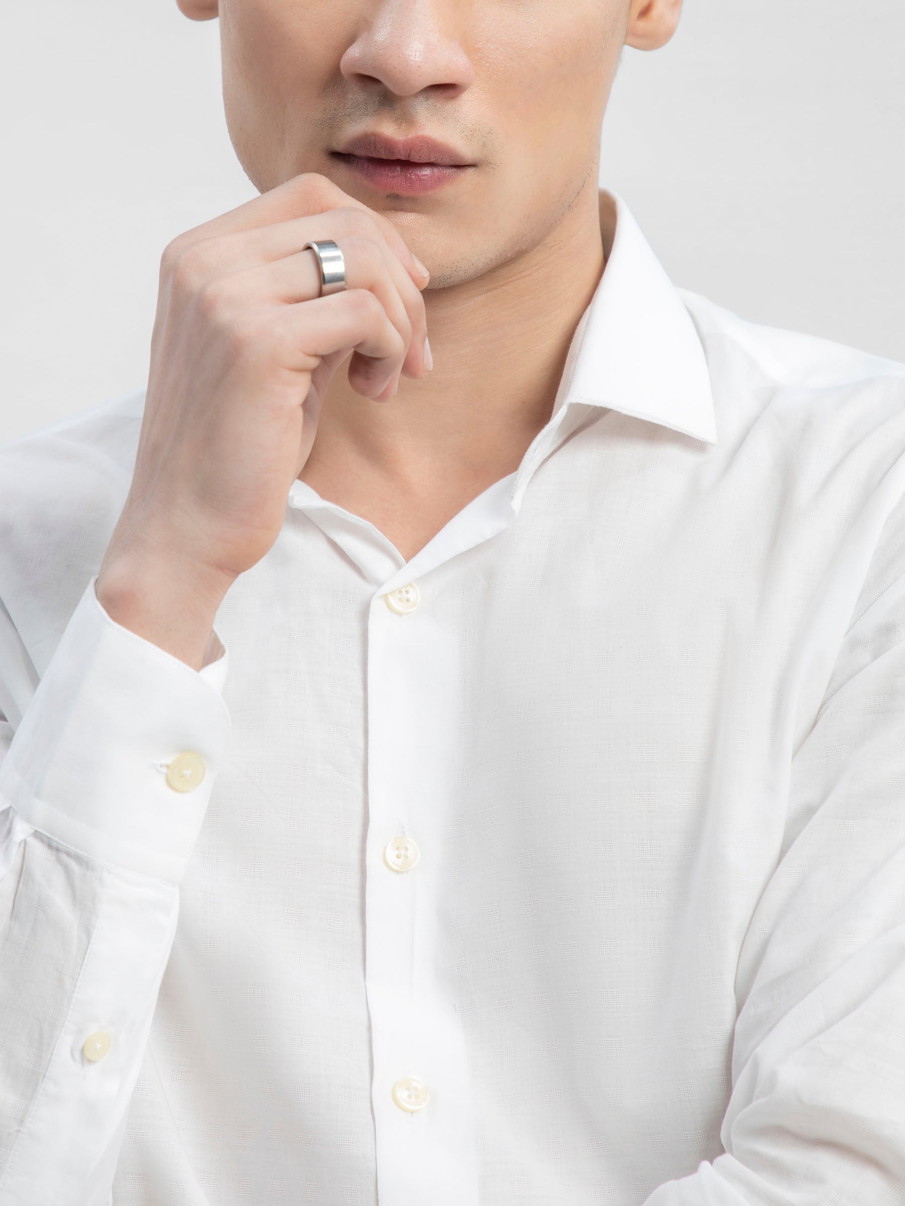 White Self Checkered Formal Shirt