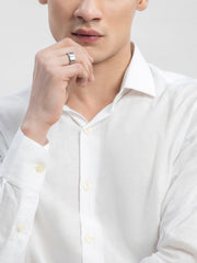 White Self Checkered Formal Shirt