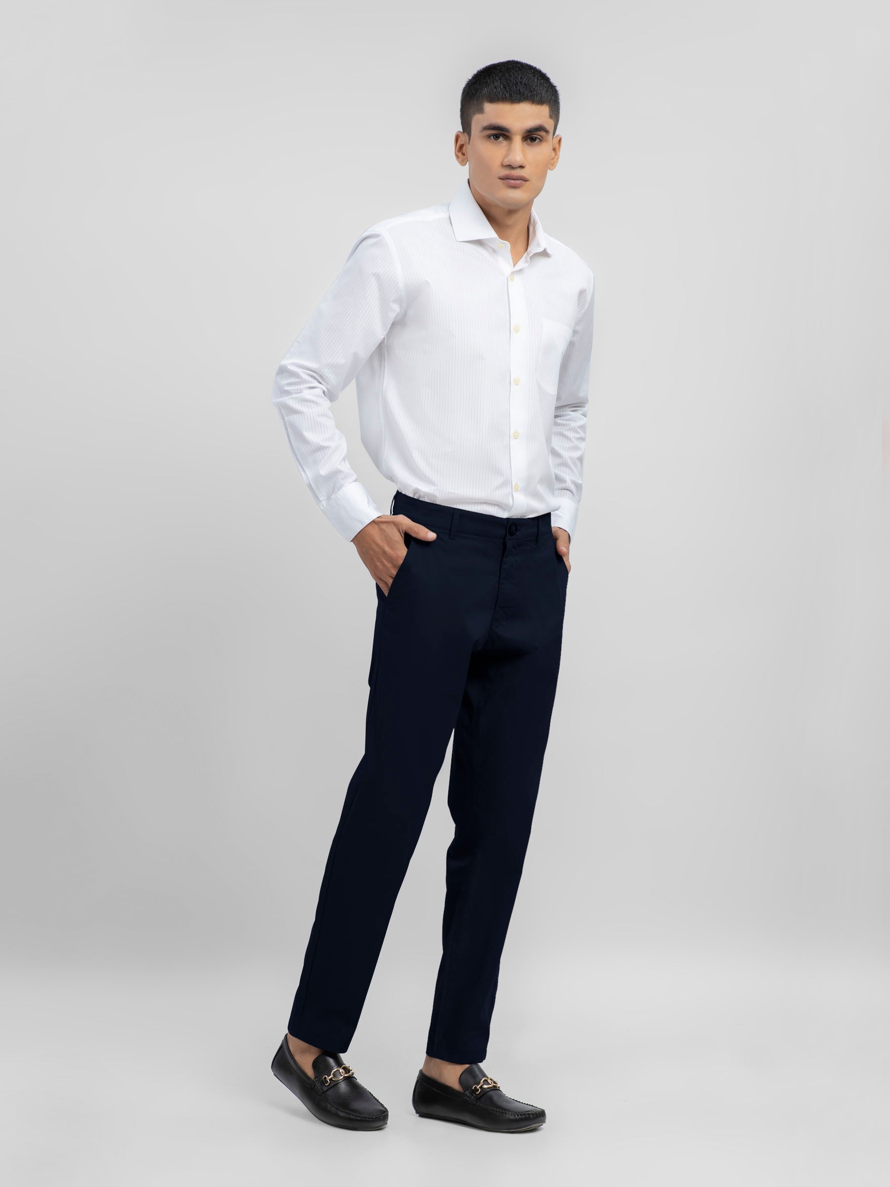 White Self Striped Formal Shirt