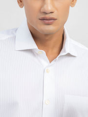 White Self Striped Formal Shirt