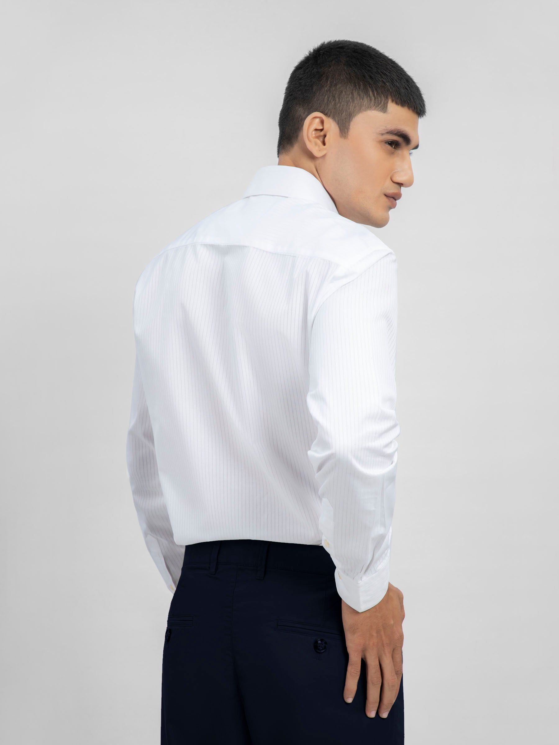 White Self Striped Formal Shirt