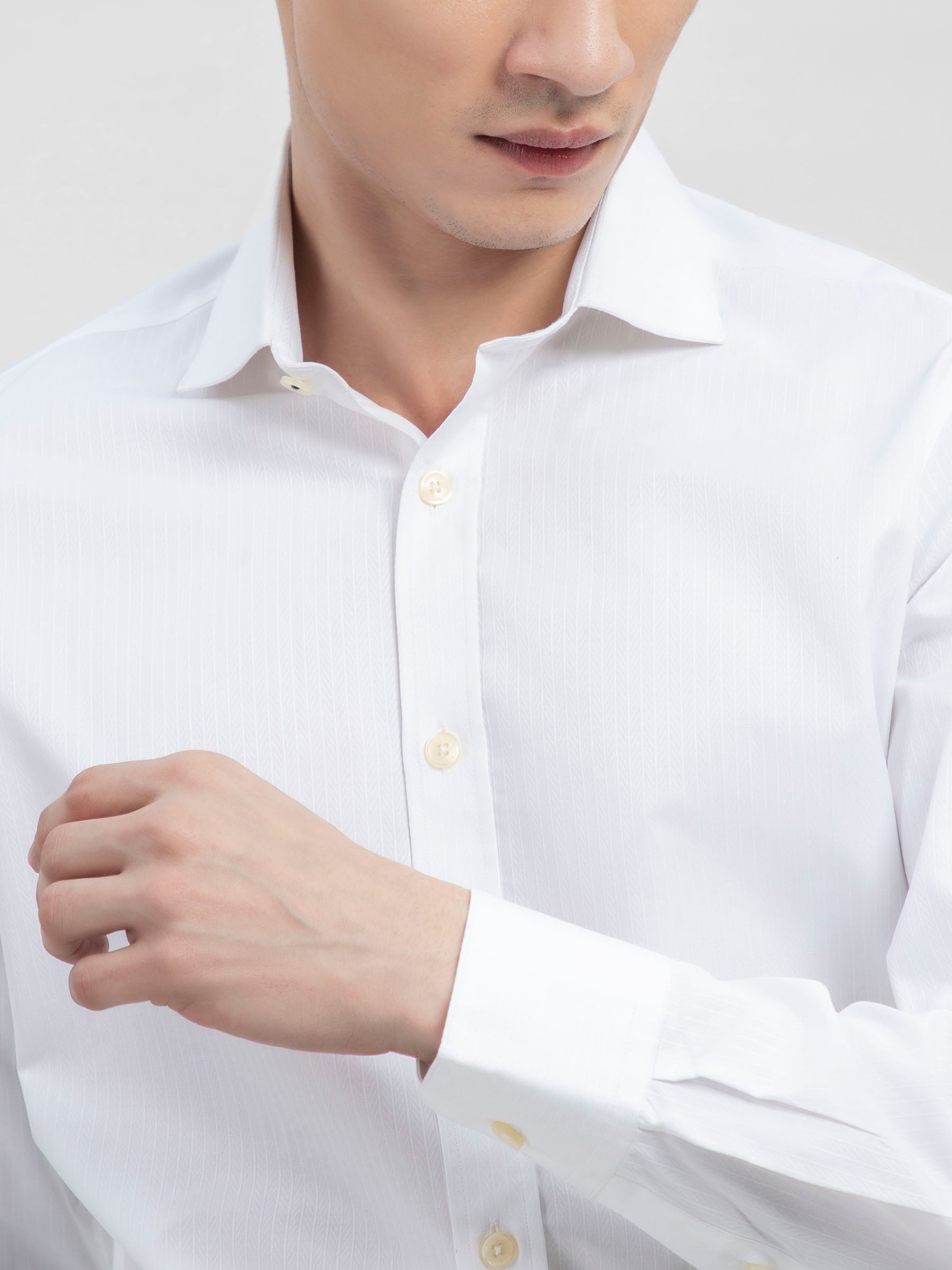 White Striped Formal Shirt With Cutaway Collar