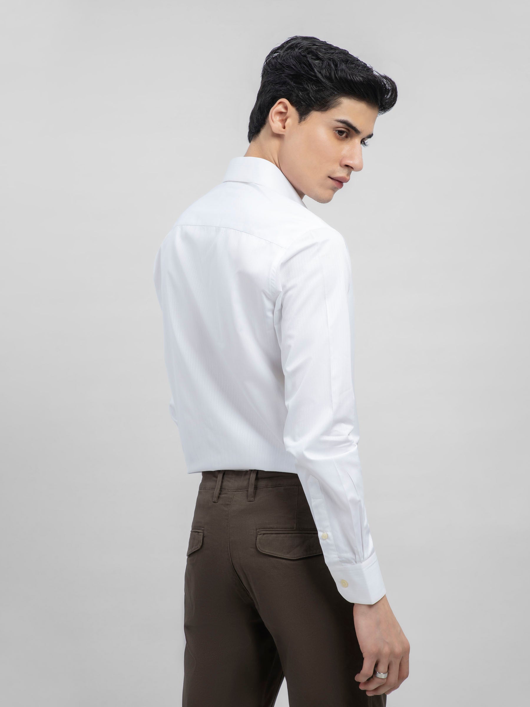 White Striped Formal Shirt With Cutaway Collar