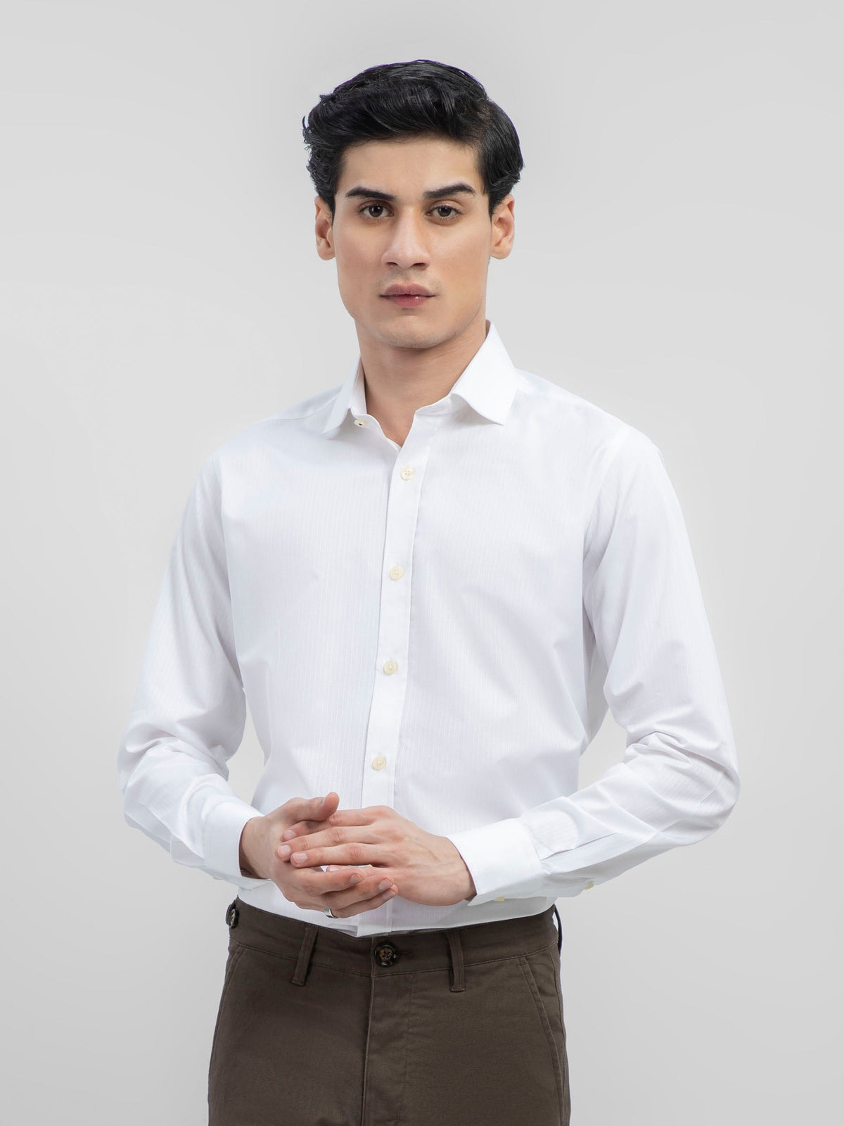 White Striped Formal Shirt With Cutaway Collar