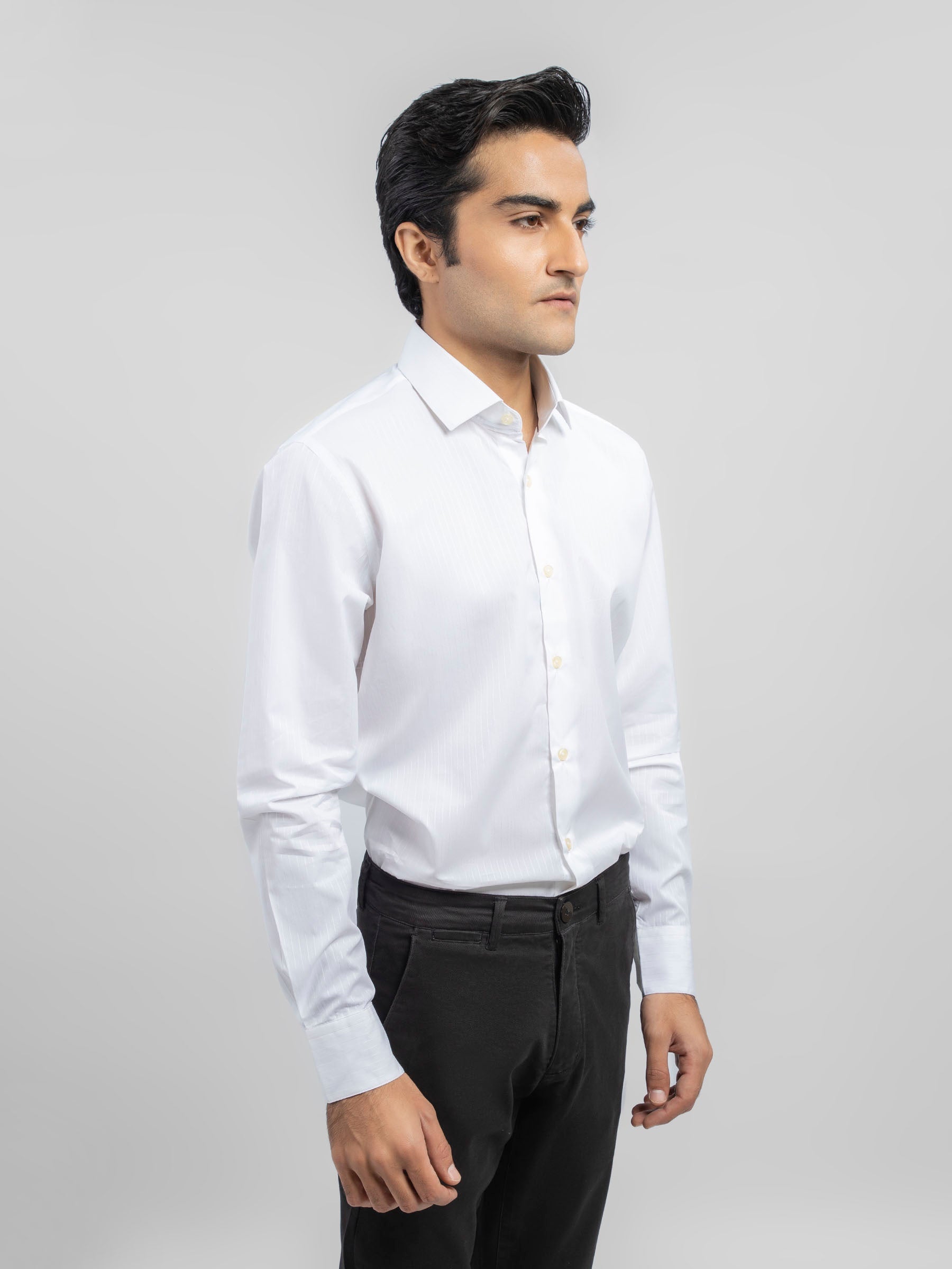 White Striped Office Shirt With Cutaway Collar