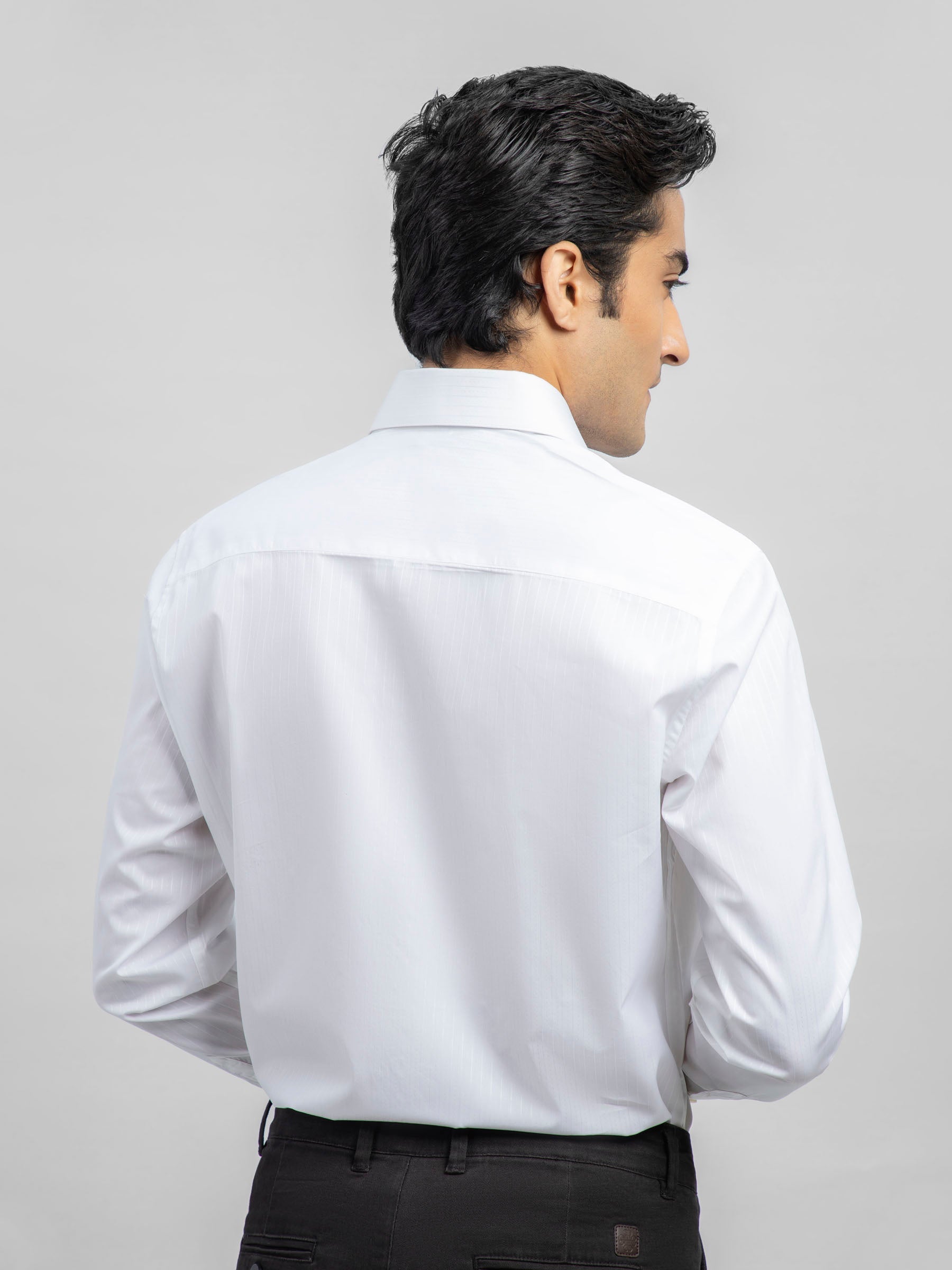 White Striped Office Shirt With Cutaway Collar