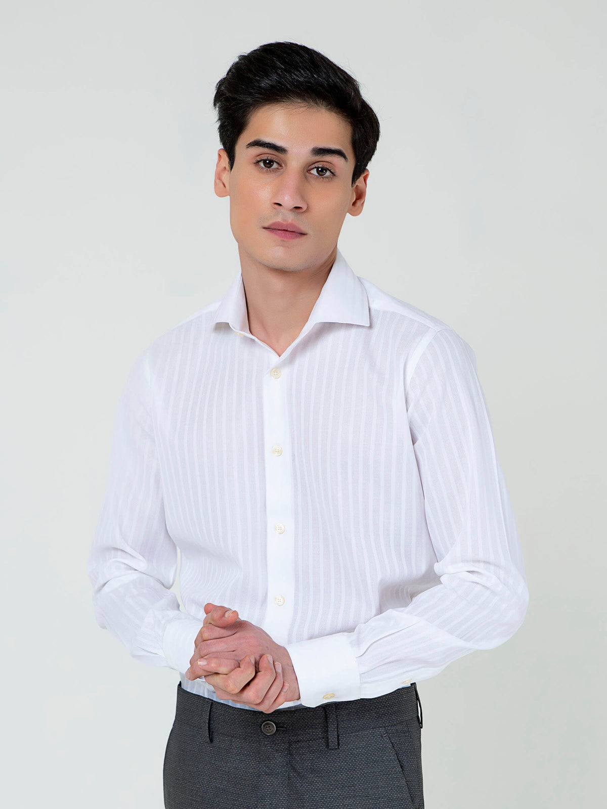 White Striped Structured Formal Shirt