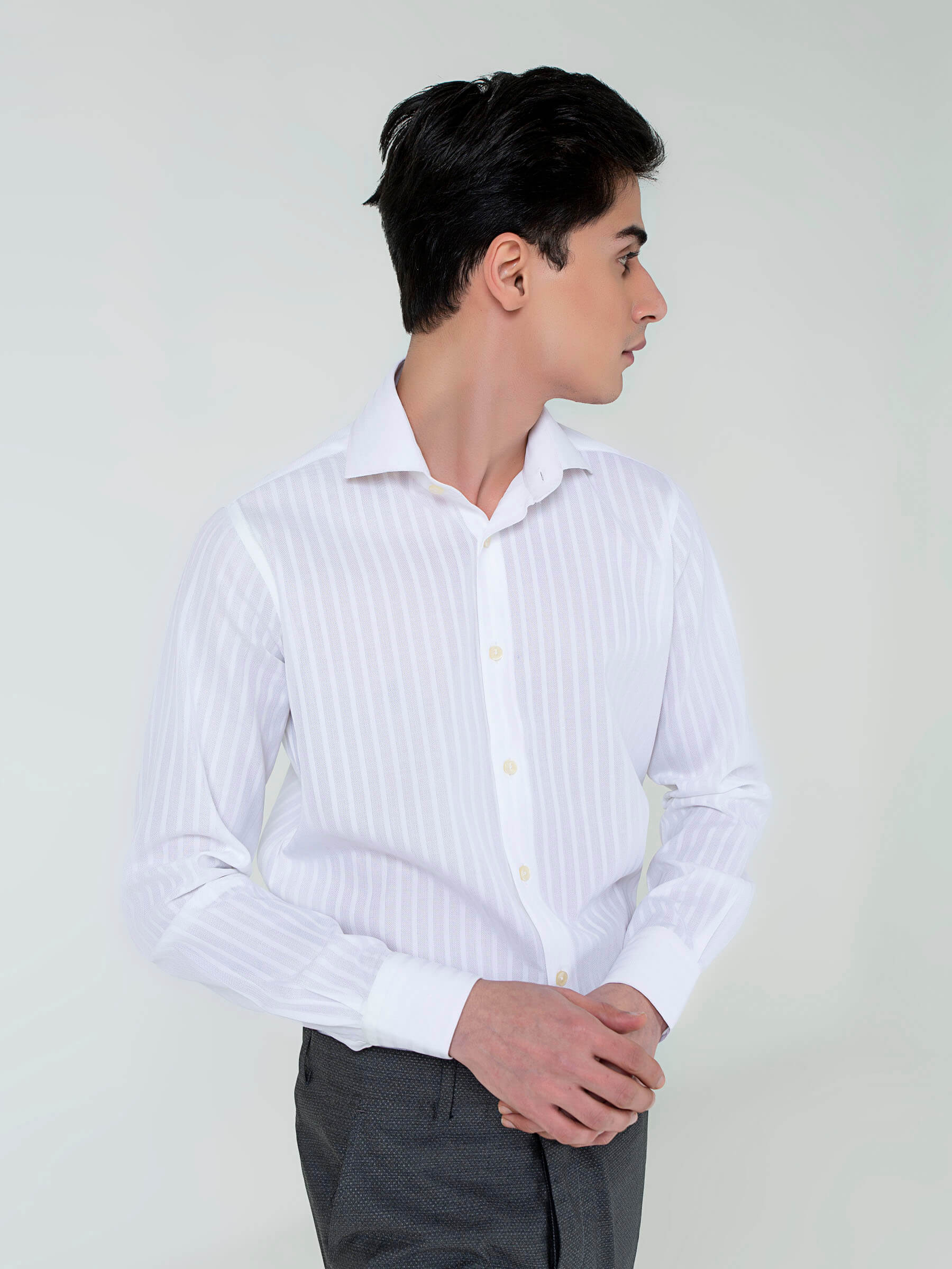 White Striped Structured Formal Shirt