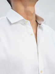 White Structured Shirt With Blue Elbow Patch