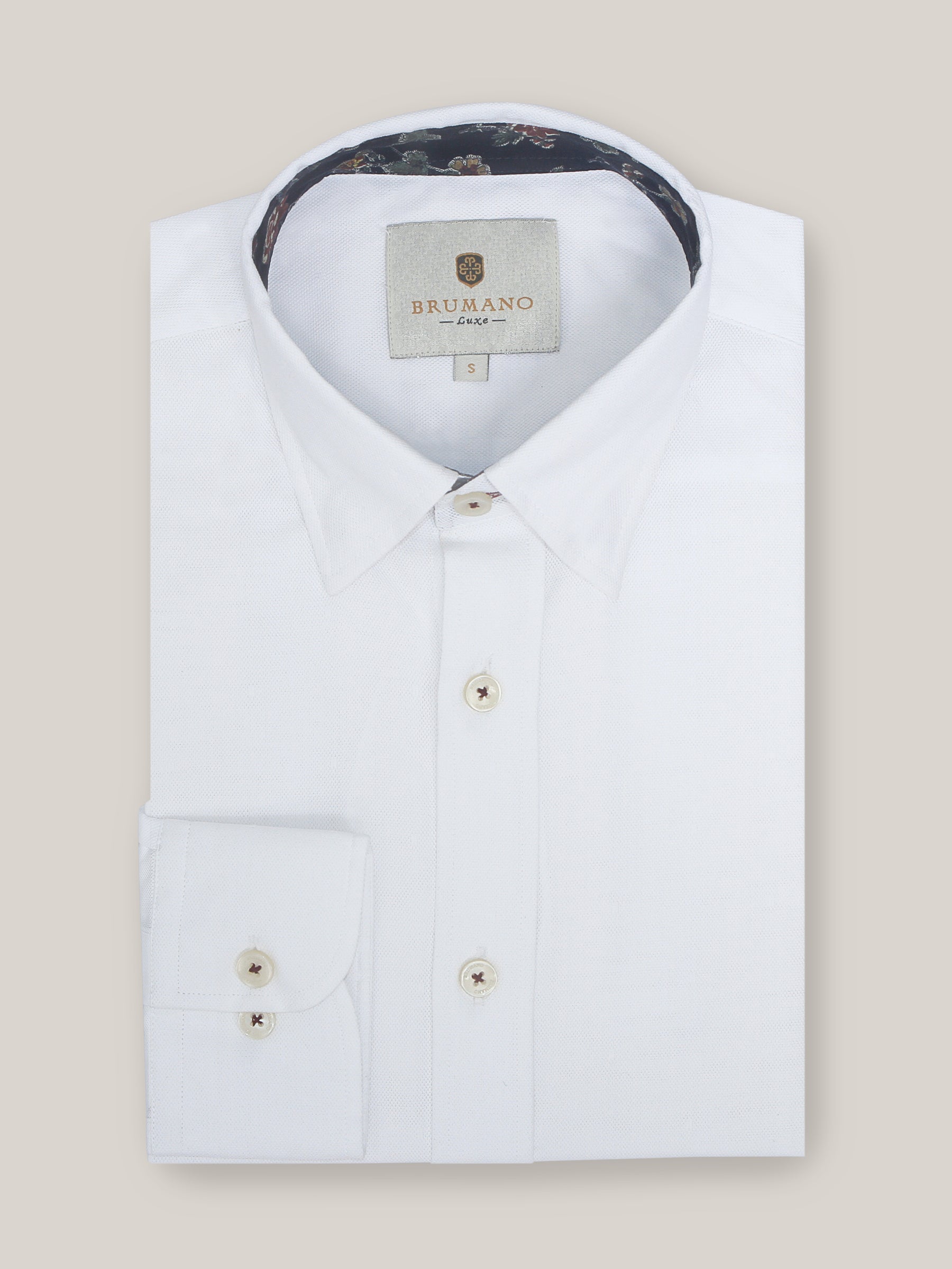 White Structured Shirt With Inside Button Down Collar