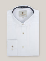 White Structured Shirt With Inside Button Down Collar