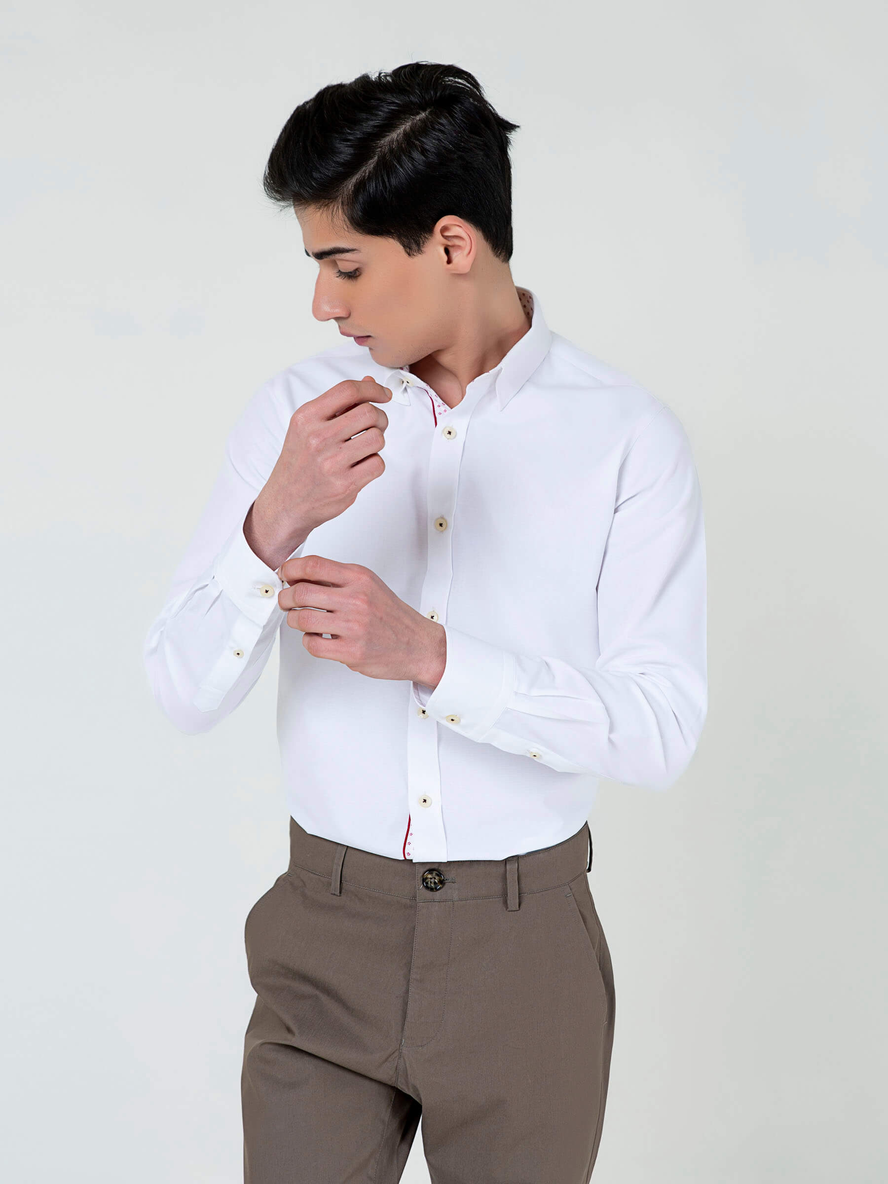 White Structured Shirt With Red Printed Detailing