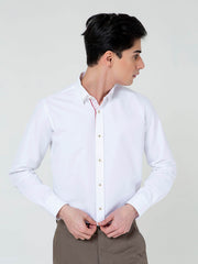 White Structured Shirt With Red Printed Detailing