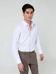 White Structured Shirt With Red Printed Detailing
