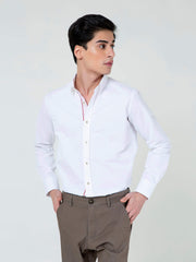 White Structured Shirt With Red Printed Detailing