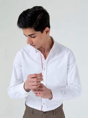 White Structured Shirt With Red Printed Detailing