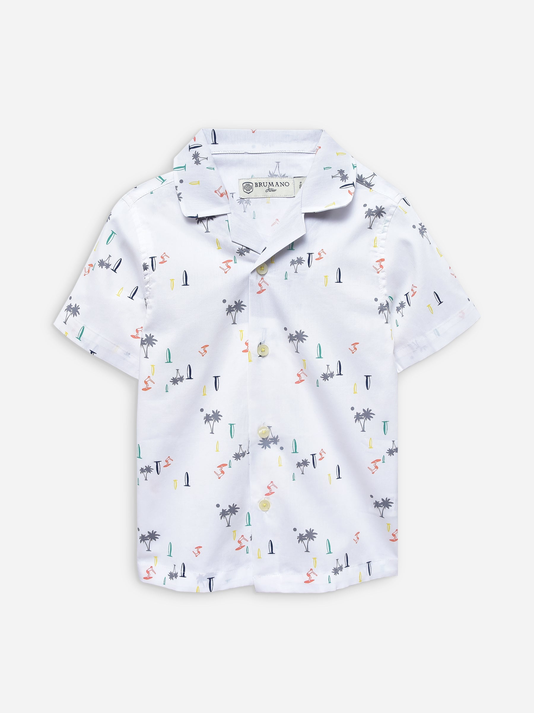 White Tropical Printed Cuban Collar Half Sleeve Shirt