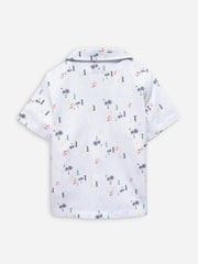 White Tropical Printed Cuban Collar Half Sleeve Shirt