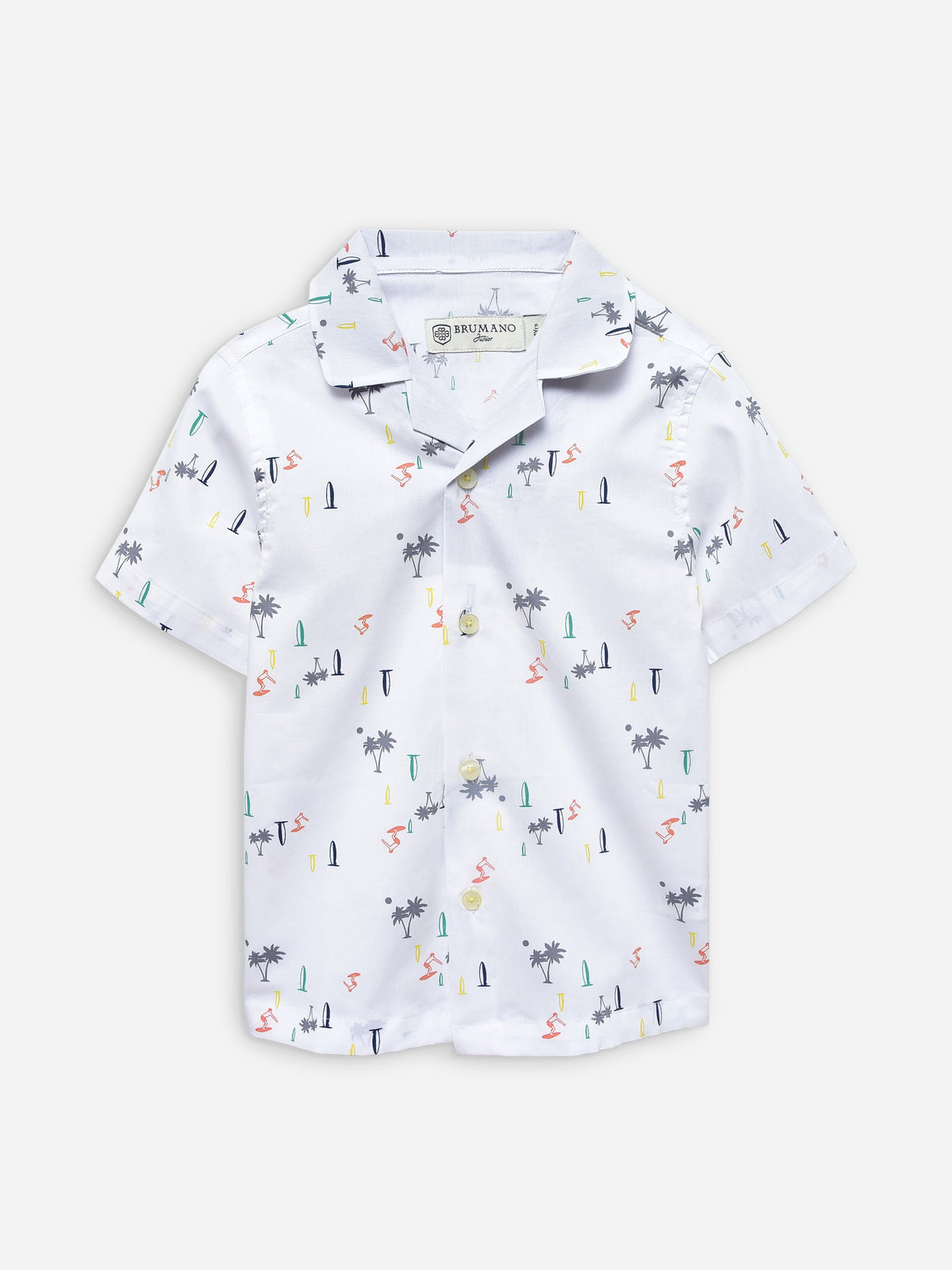 White Tropical Printed Cuban Collar Half Sleeve Shirt