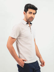 White & Beige Printed Polo