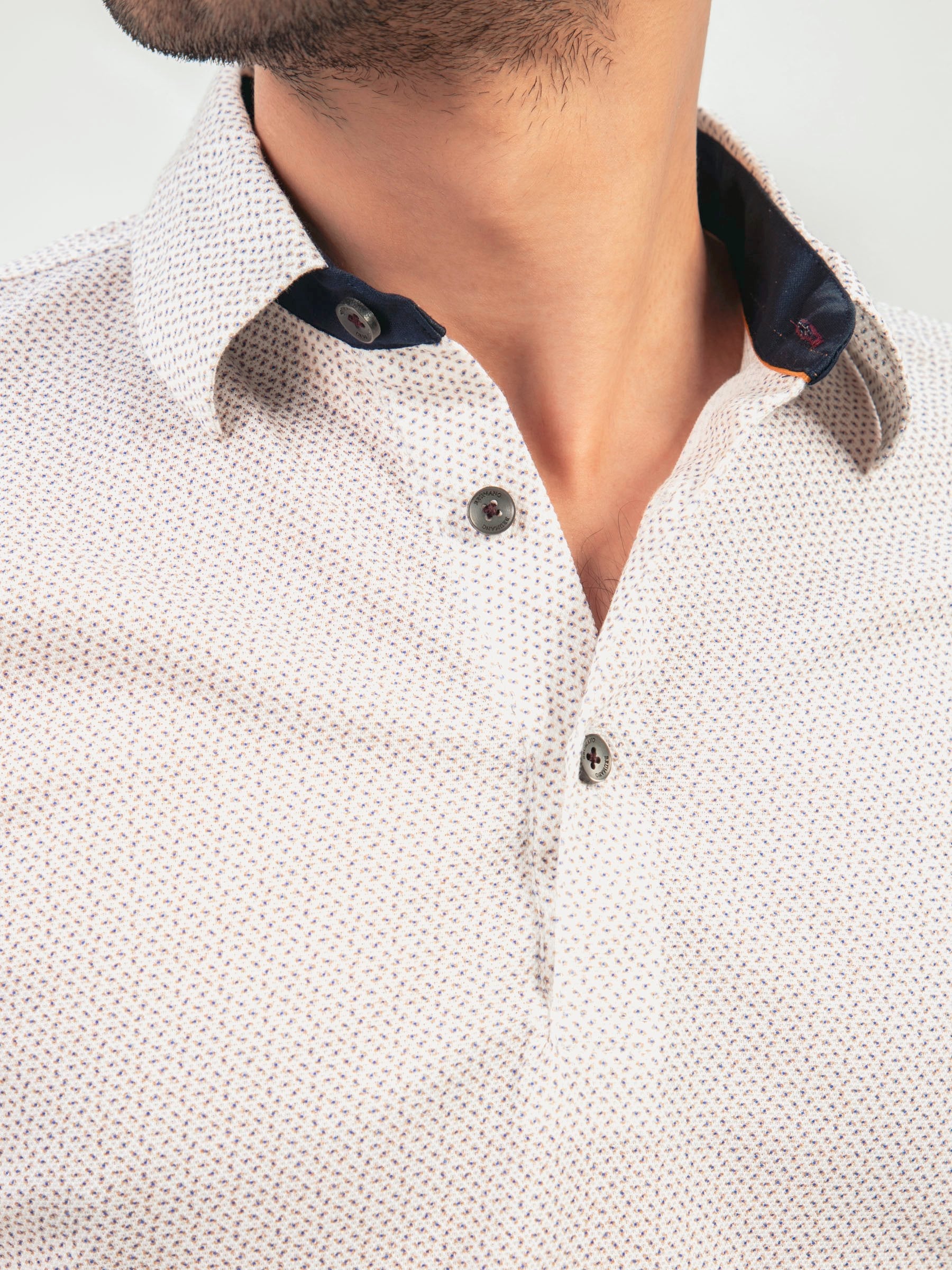 White & Beige Printed Polo