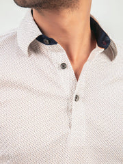 White & Beige Printed Polo