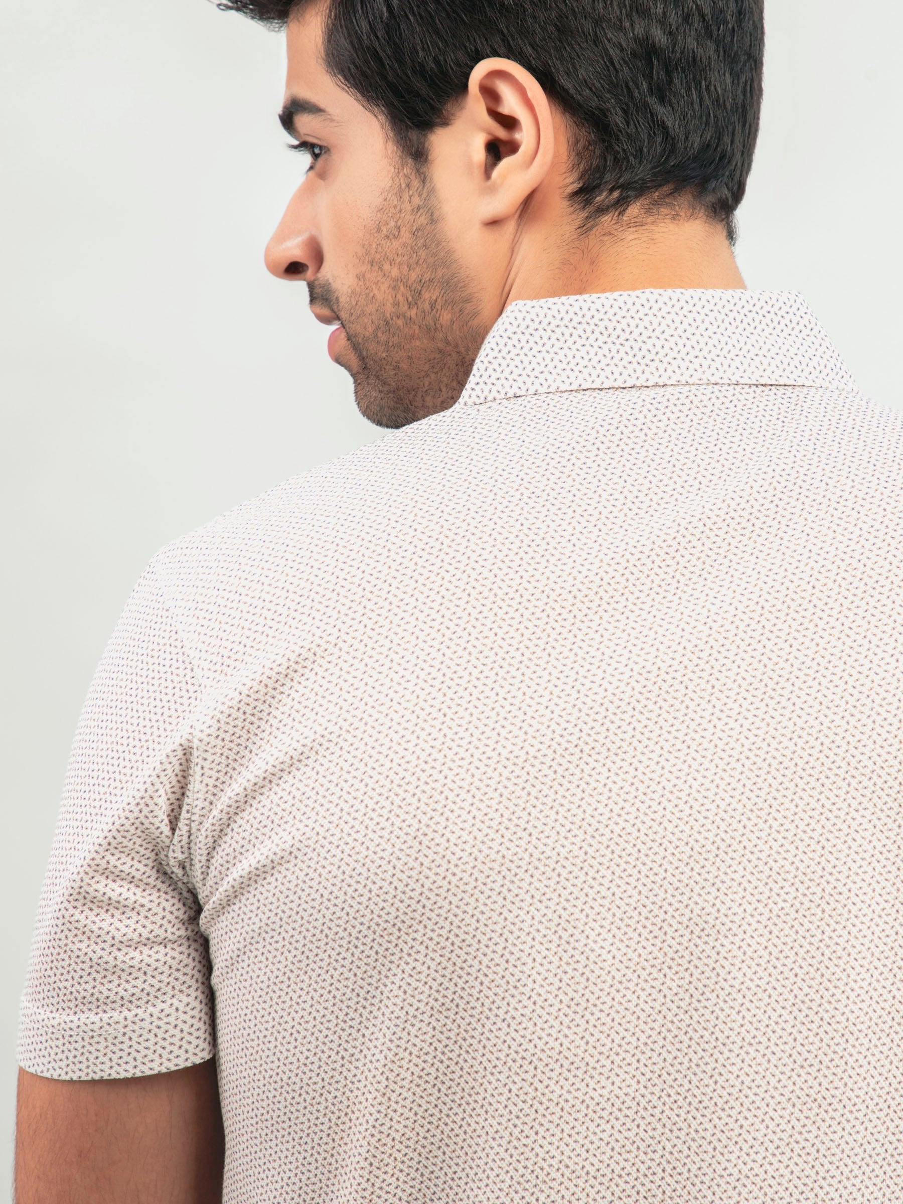 White & Beige Printed Polo