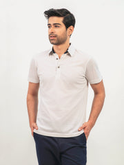 White & Beige Printed Polo