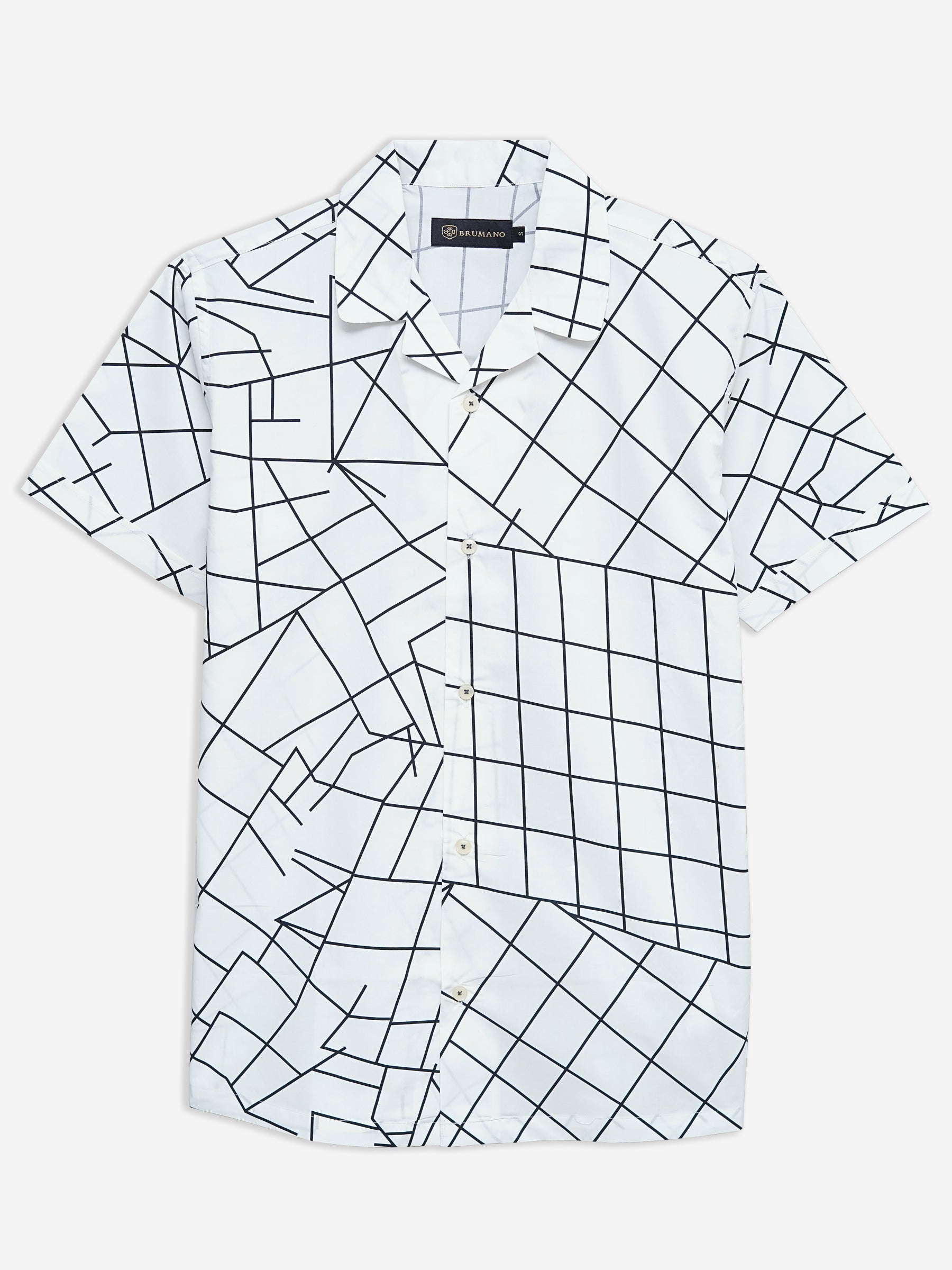 White & Black Printed Half Sleeve Cuban Collar Shirt